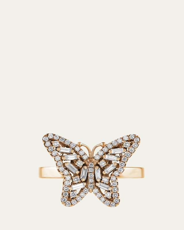 18K Bold Diamond Small Butterfly Ring, Size